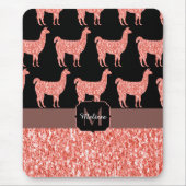 Llama roze koraalglitter Sparkles Monogram Muismat (Voorkant)