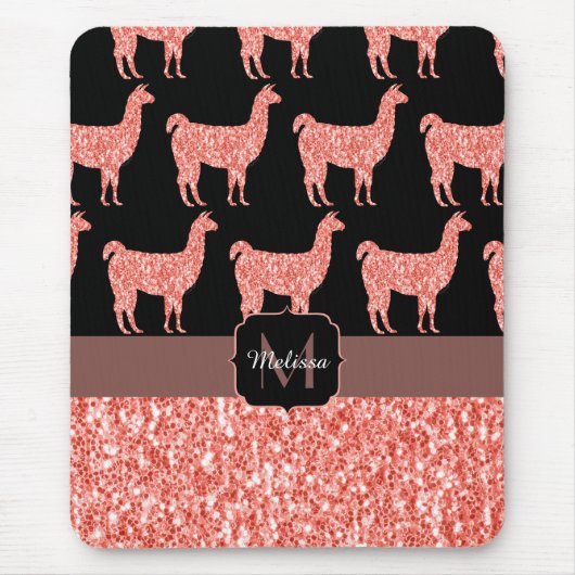 Llama roze koraalglitter Sparkles Monogram Muismat (Voorkant)