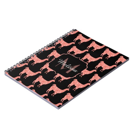 Llama roze koraalglitter Sparkles Monogram Notitieboek (Linkerzijde)