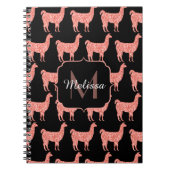 Llama roze koraalglitter Sparkles Monogram Notitieboek (Voorkant)