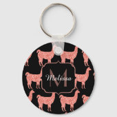 Llama roze koraalglitter Sparkles Monogram Sleutelhanger (Voorkant)