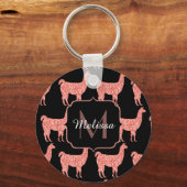 Llama roze koraalglitter Sparkles Monogram Sleutelhanger (Voorkant)
