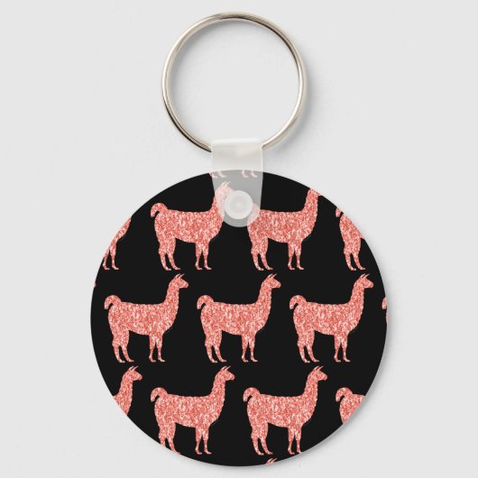 Llama roze koraalglitter Sparkles Monogram Sleutelhanger (Achterkant)