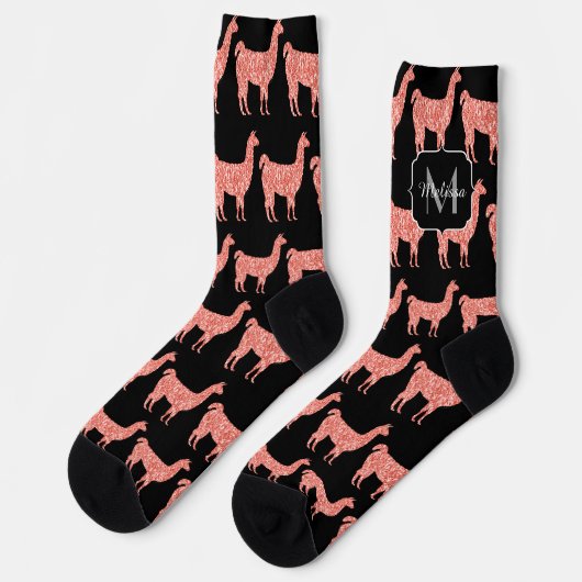 Llama roze koraalglitter Sparkles Monogram Sokken (Links)