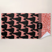Llama roze koraalglitter Sparkles Monogram Strandlaken (Voorkant)