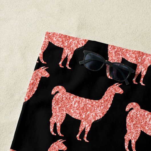 Llama roze koraalglitter Sparkles Monogram Strandlaken (In situ)
