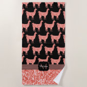 Llama roze koraalglitter Sparkles Monogram Strandlaken (Voorkant)
