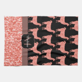 Llama roze koraalglitter Sparkles Monogram Theedoek (Horizontaal)