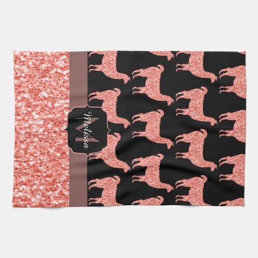 Llama roze koraalglitter Sparkles Monogram Theedoek (Horizontaal)