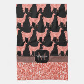 Llama roze koraalglitter Sparkles Monogram Theedoek (Verticaal)