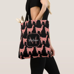 Llama roze koraalglitter Sparkles Monogram Tote Bag