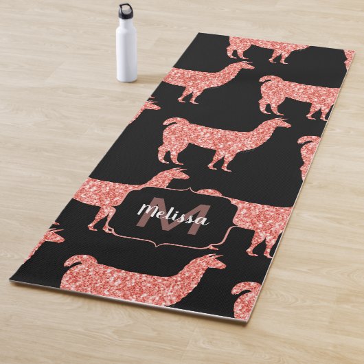Llama roze koraalglitter Sparkles Monogram Yogamat (In situ)