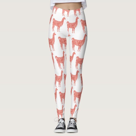 Llama roze koraalglitter Sparkles patroon Leggings (Voorkant)