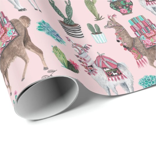 Llama | Roze | Papier voor onmiddellijke verpakkin (Rol Hoek)