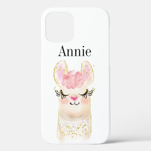 Llama Roze Waterverf Naam Case-Mate iPhone Case (Achterkant)