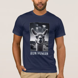 Llama Selfie UFO Fun Quirky Art T-shirt