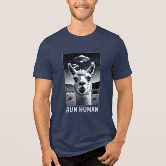 Llama Selfie UFO Fun Quirky Art Tri-Blend Shirt (Voorkant)
