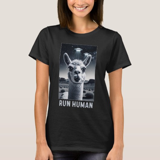 Llama Selfie UFO Fun Quirky Gift T-shirt (Voorkant)