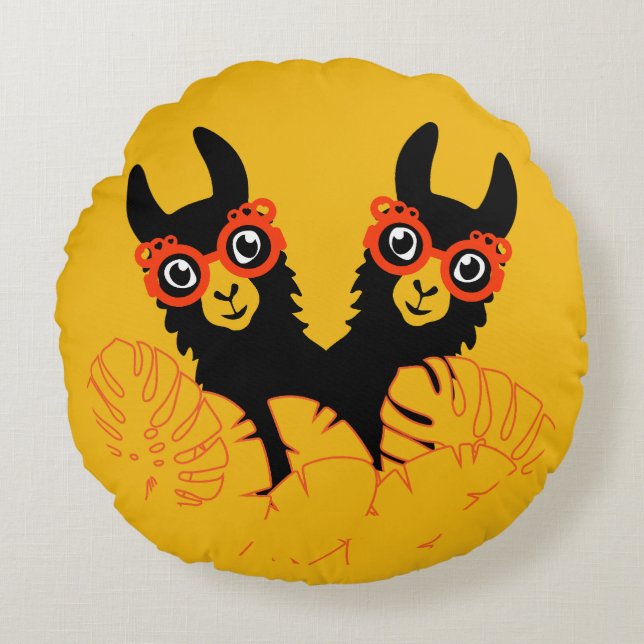 Llama Sisters Rond Kussen (Voorkant)