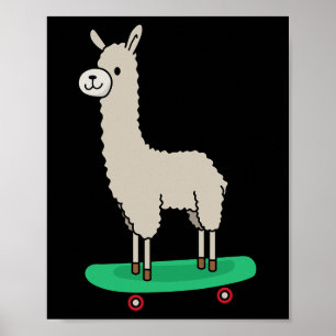 Llama Skateboard Grappig Skateboarden Alpaca Llama Poster