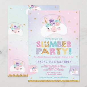 Llama Slumber Party Birthday Invitation Sleepover Kaart