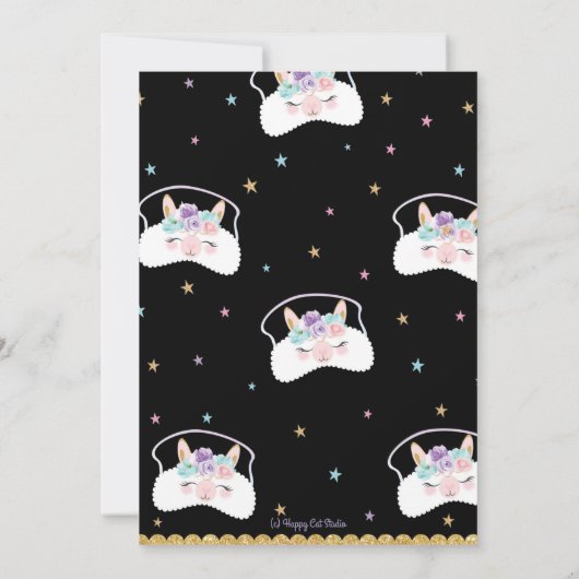 Llama Slumber Party Birthday Invitation Sleepover Kaart (Achterkant)