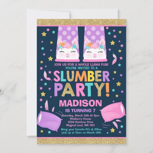 Llama Slumber Party Llama Birthday Uitnodiging (Voorkant)
