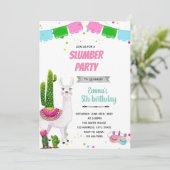 Llama slumber party thema party nodigde kaart (Staand voorkant)