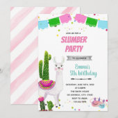 Llama slumber party thema party nodigde kaart (Voorkant / Achterkant)
