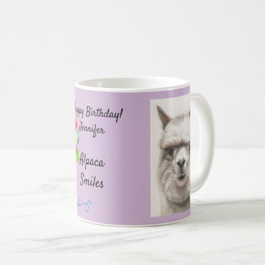 Llama Smile Fun Coffee Mok Tea Cup Happy Birthday (Voorkant rechts)