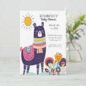Llama Spring Flower Baby shower Invitation Kaart (Staand voorkant)