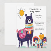 Llama Spring Flower Baby shower Invitation Kaart (Voorkant / Achterkant)