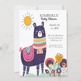 Llama Spring Flower Baby shower Invitation Kaart