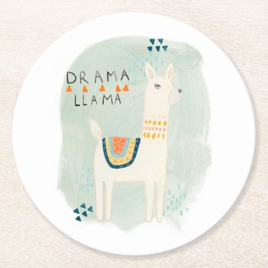 Llama Squad - Drama Llama Ronde Kartonnen Onderzetter (Voorkant)
