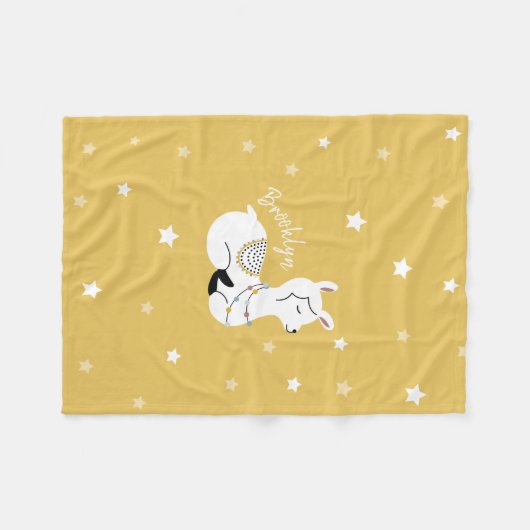 Llama Stars Personalized Yellow Fleece Blanket (Voorkant (Horizontaal))