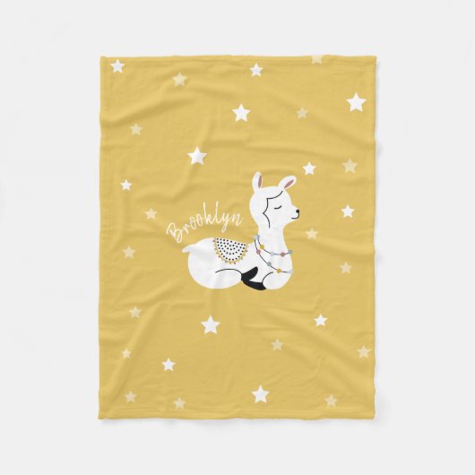 Llama Stars Personalized Yellow Fleece Blanket (Voorkant)