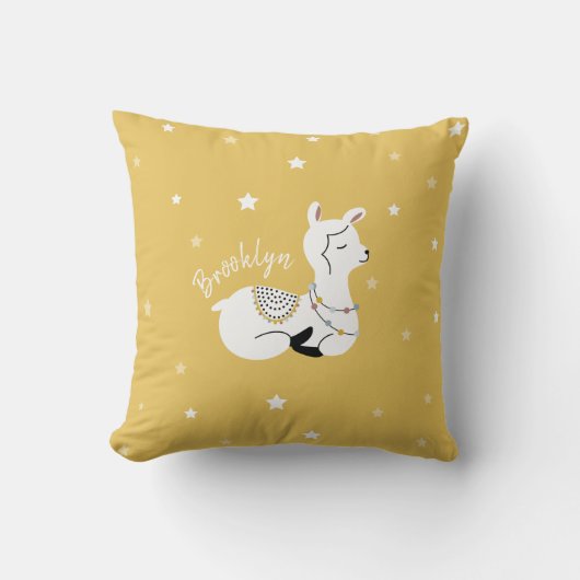Llama Stars Yellow Girl Nursery Kussen (Voorkant)