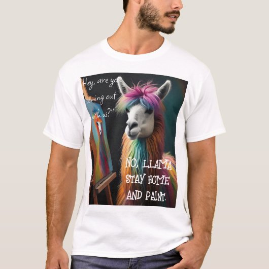 Llama Stay Home & Paint Artist's T-Shirt (Voorkant)