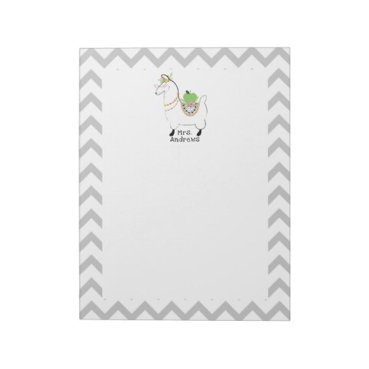 Llama Teacher Green Apple Floral Chevron Notitieblok (Linkerzijde)