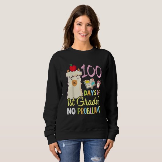 Llama Teacher Student 100 Days Of 1st Grade No Pro Trui (Voorkant volledig)