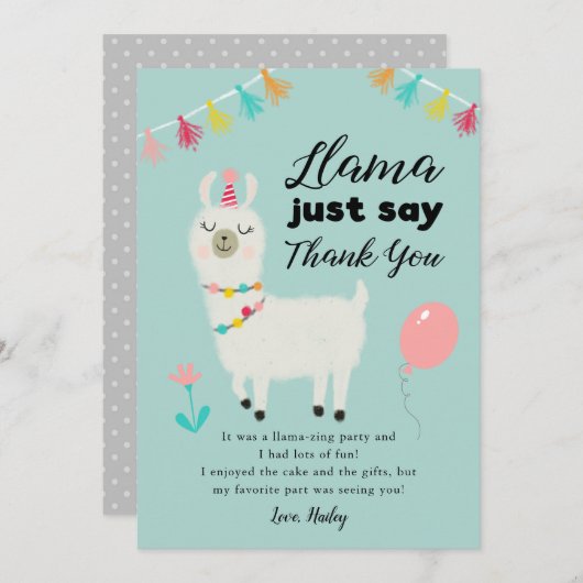 Llama thema verjaardag bedankkaart (Voorkant / Achterkant)