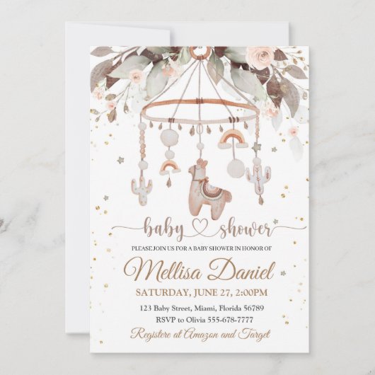 Llama Toys Boho nodigBaby shower Alpak Boho Kaart (Voorkant)