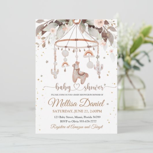 Llama Toys Boho nodigBaby shower Alpak Boho Kaart (Staand voorkant)