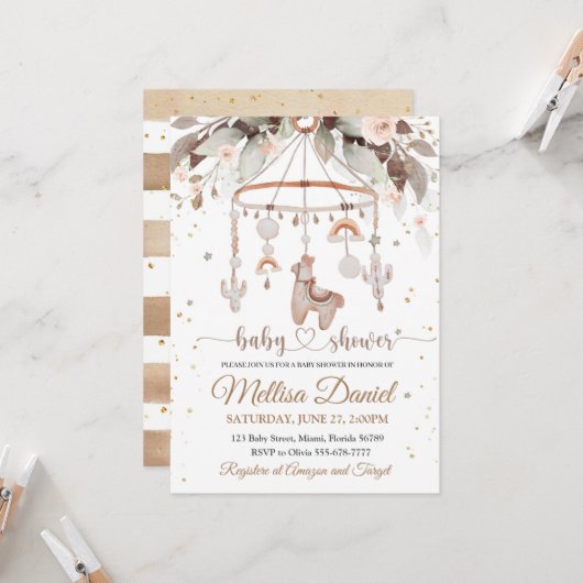 Llama Toys Boho nodigBaby shower Alpak Boho Kaart (Voorkant / Achterkant in situ)