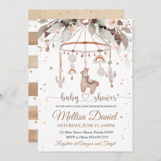 Llama Toys Boho nodigBaby shower Alpak Boho Kaart (Voorkant / Achterkant)