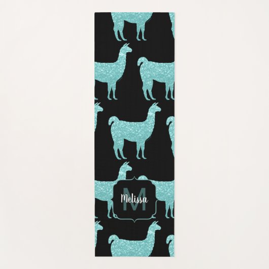 Llama Turquoise glitter Sparkles Monogram Yogamat (Voorkant)