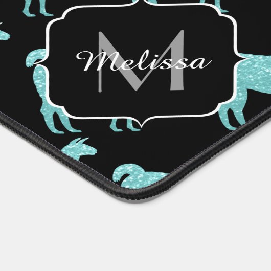 Llama turquoise Sparkles patroon Monogram Bureaumat (Hoek)