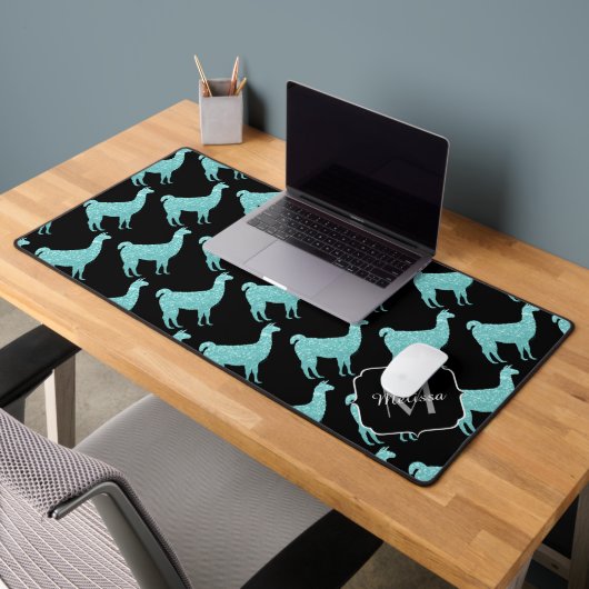 Llama turquoise Sparkles patroon Monogram Bureaumat (Kantoor 2)