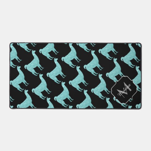Llama turquoise Sparkles patroon Monogram Bureaumat (Voorkant)