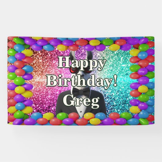 Llama Tuxedo gepersonaliseerd karakter verjaardag Spandoek (Horizontaal)